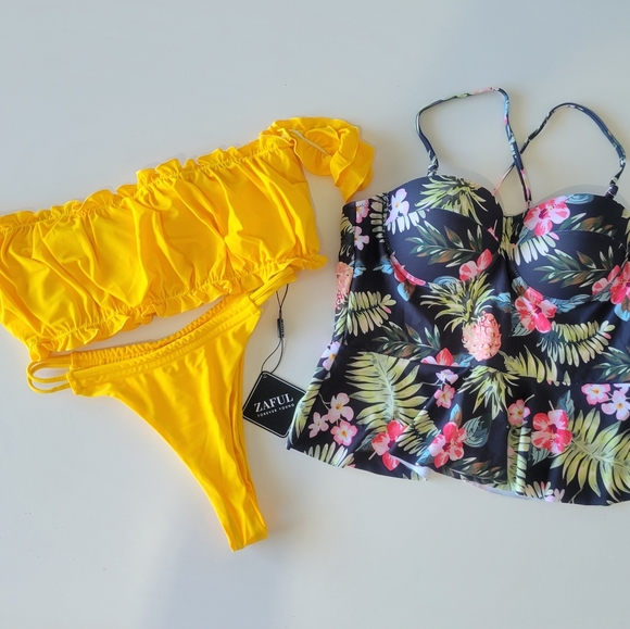 Other - SWIMWEAR BUNDLE ZAFUL AND CUPSHE BIKINI AND FLORAL TANKINI TOP